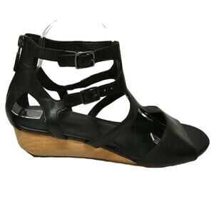 Eileen Fisher Sandals Womens Size 9.5 Gladiator Black Wedge Open Toe Leather